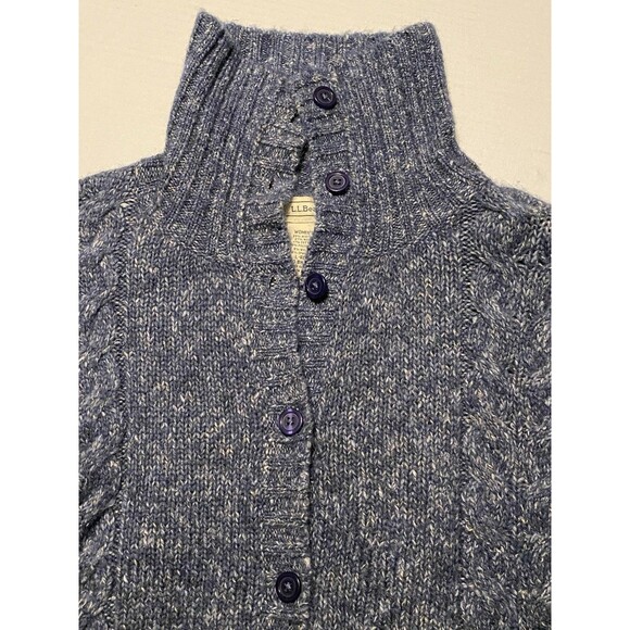 LL Bean Womens Sweater Marled Cardigan Wool Blend Button Front Blue Large NWOT - Picture 12 of 16